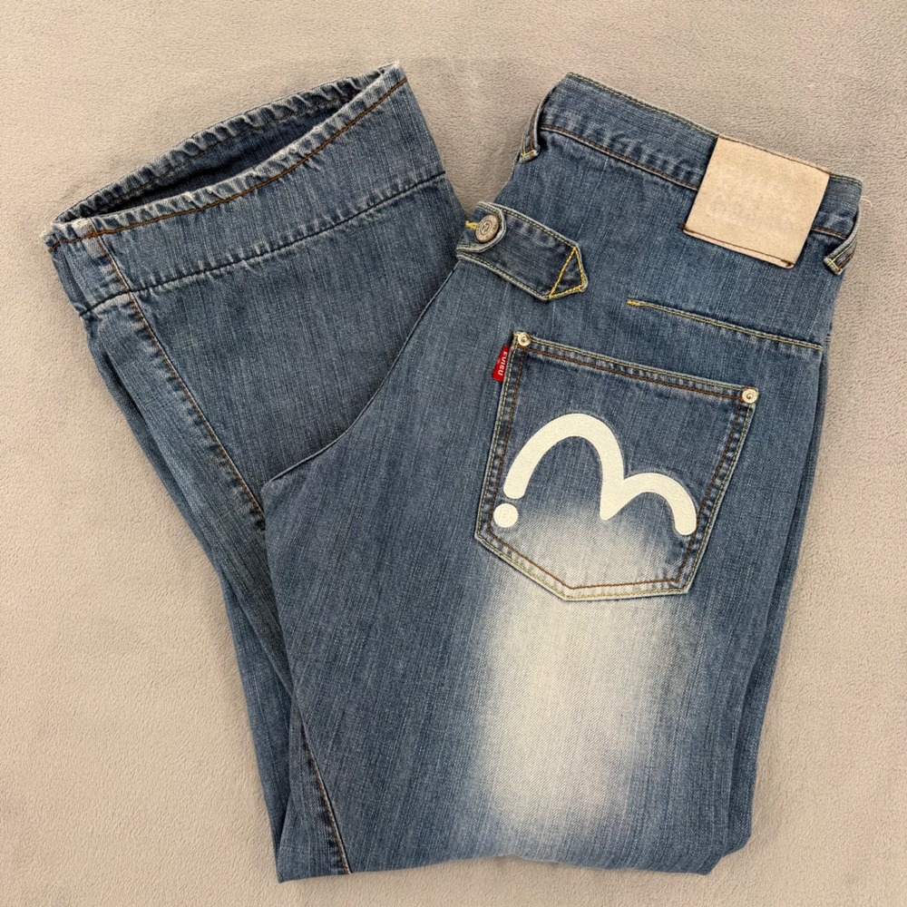 Vintage Evisu Genes Silver Embroidered Seagull Jeans Cinch Back Men's Size 36